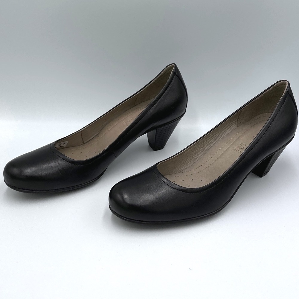 ECCO Touch 50 Black Leather Pumps Round Toe Block Heels Shoes Size 39 8-8.5 - Picture 4 of 9